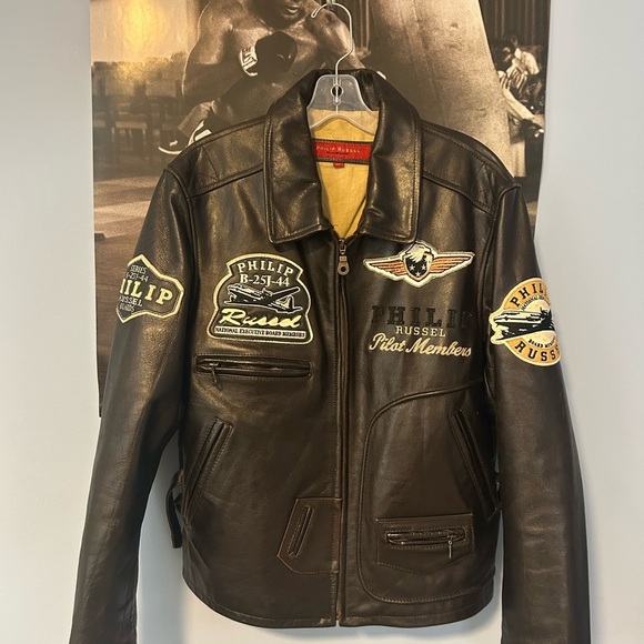 Vintage Aviator Leather Bomber Jacket by Philip Russel - Picture 1 of 10